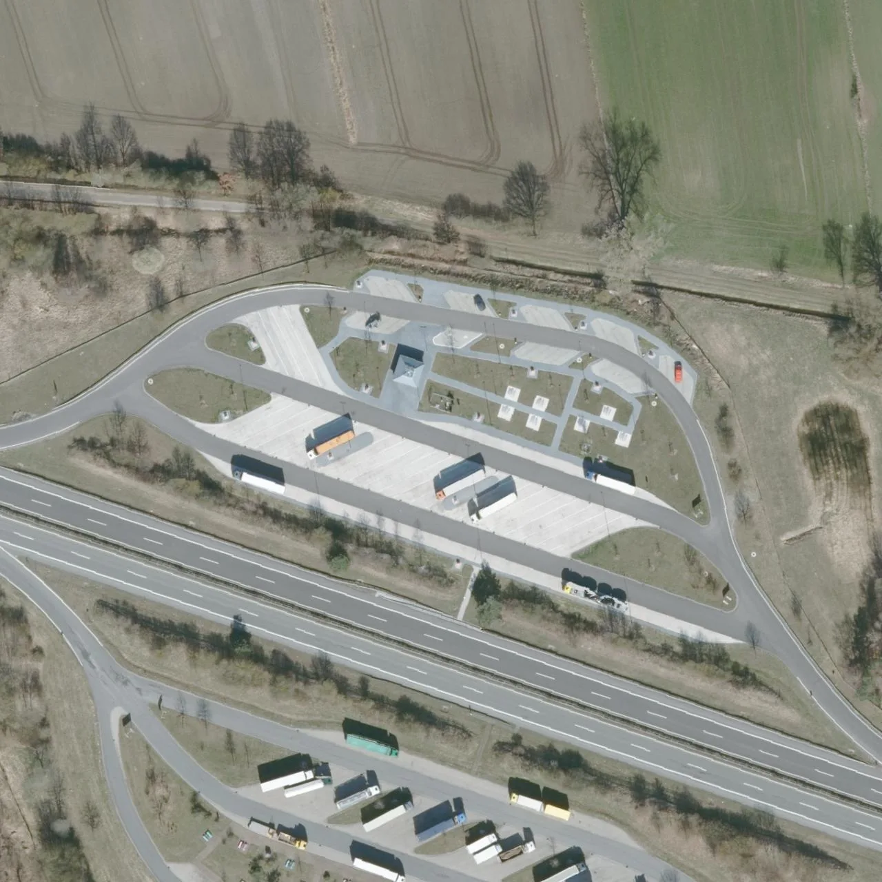 Aerial photo (orthophoto) of truck parking Roddau Nord from 2024