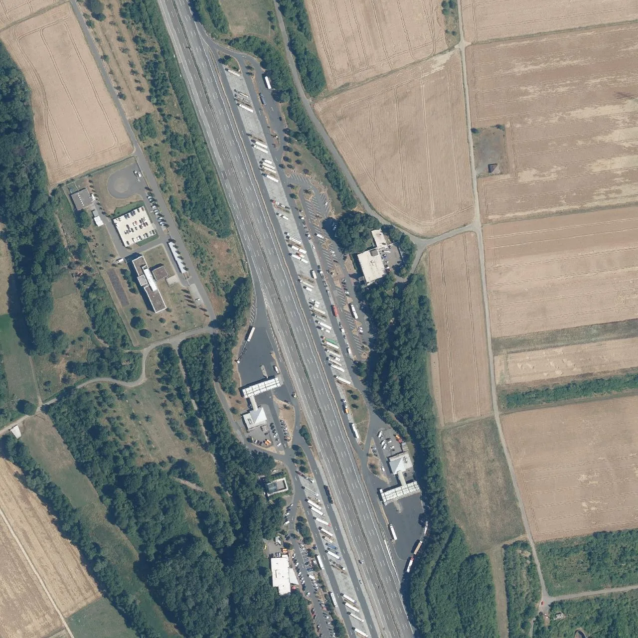 Aerial photo (orthophoto) of truck parking Medenbach Ost from 2023