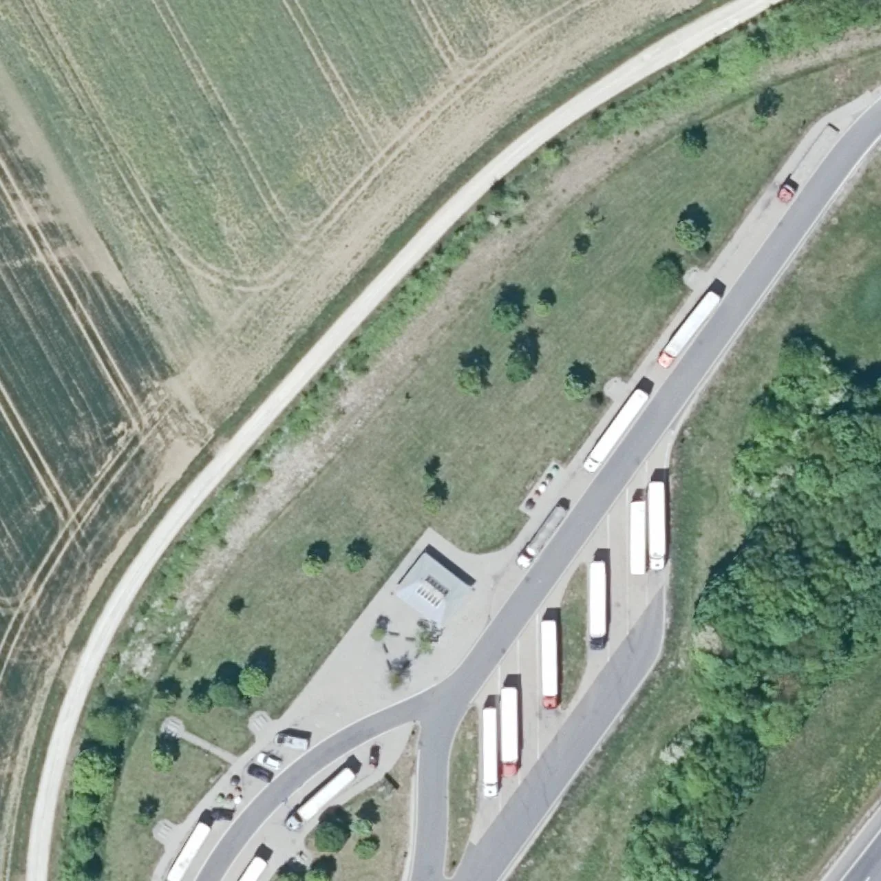 Aerial photo (orthophoto) of truck parking Giechburgblick Nord from 2025
