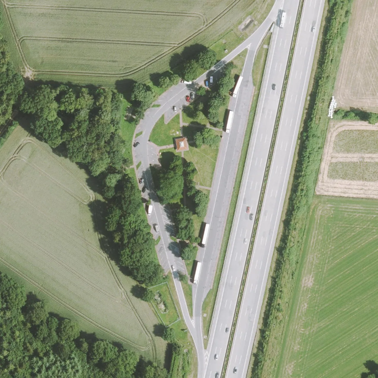 Aerial photo (orthophoto) of truck parking Bimöhlen from 2025