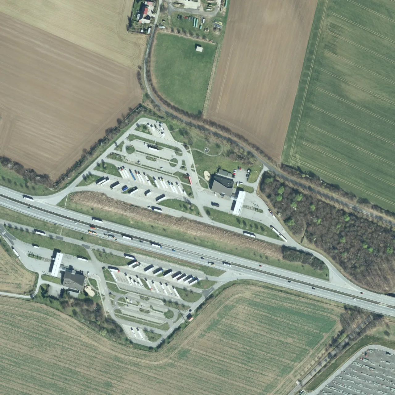 Aerial photo (orthophoto) of truck parking Oberlausitz Nord from 2024