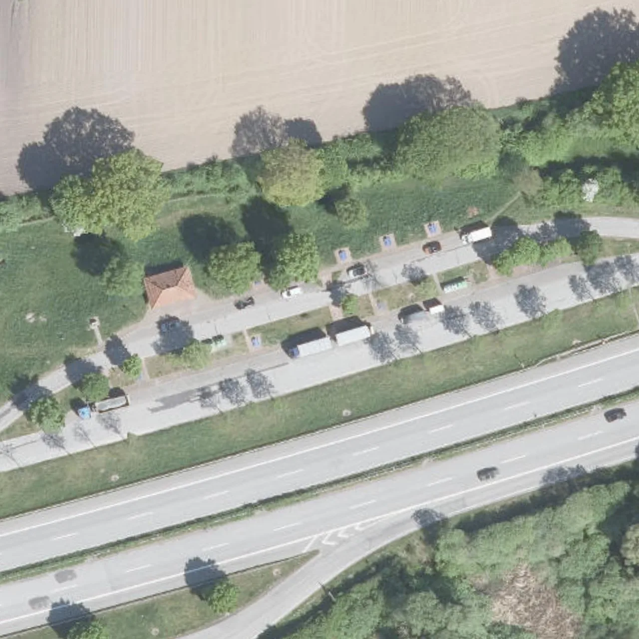 Aerial photo (orthophoto) of truck parking Neunordsee from 2025
