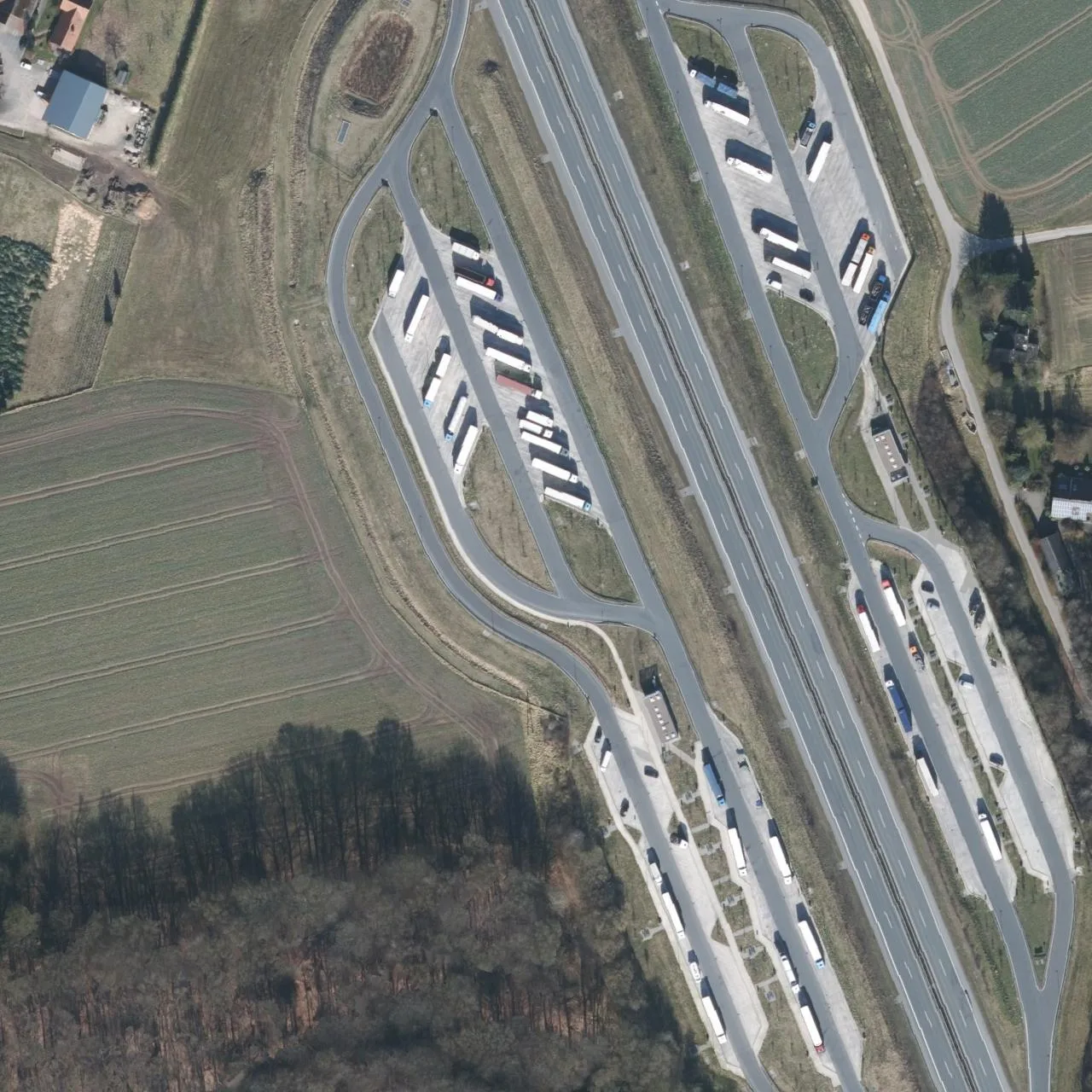 Aerial photo (orthophoto) of truck parking Teutoburger Wald West from 2025