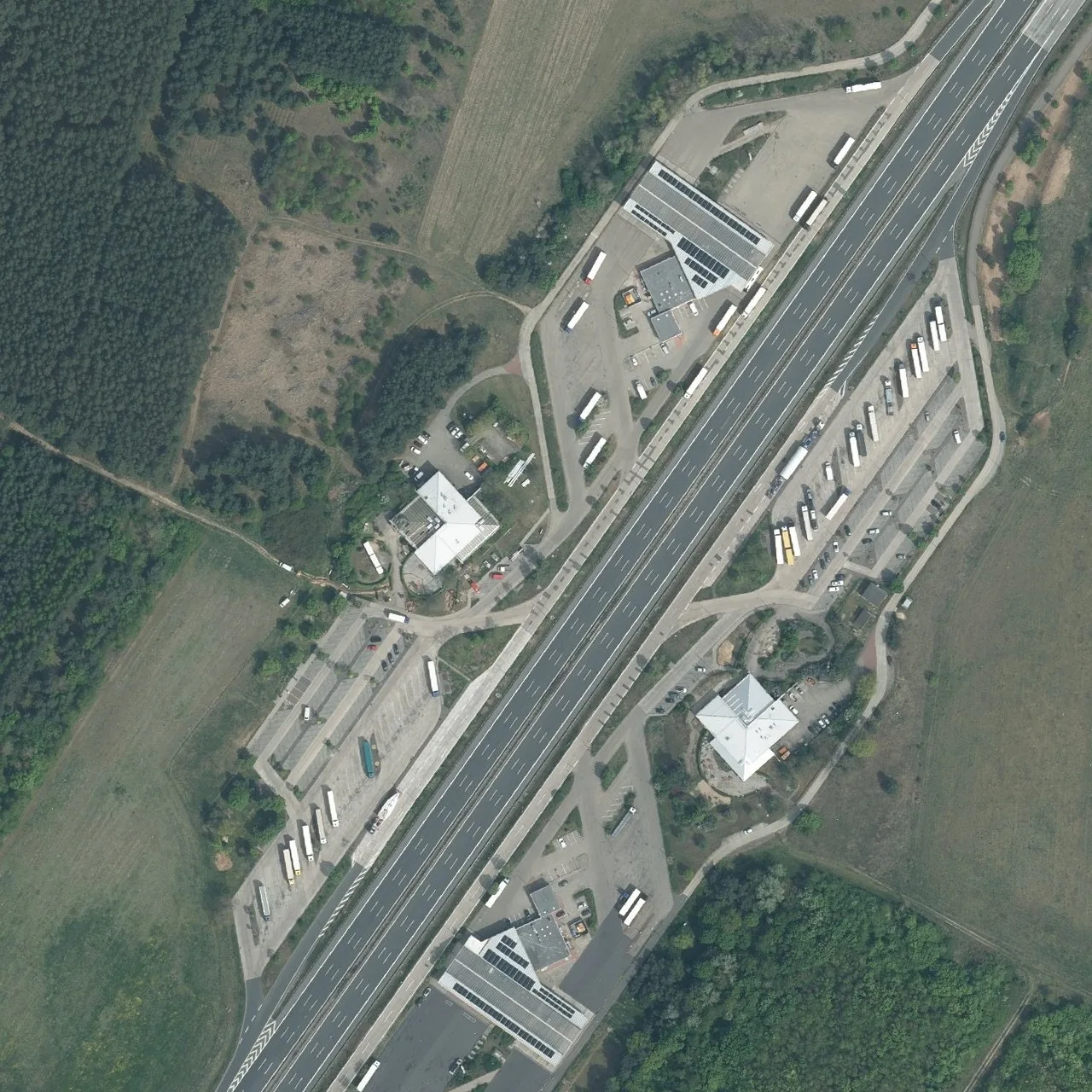 Aerial photo (orthophoto) of truck parking Fläming West from 2025