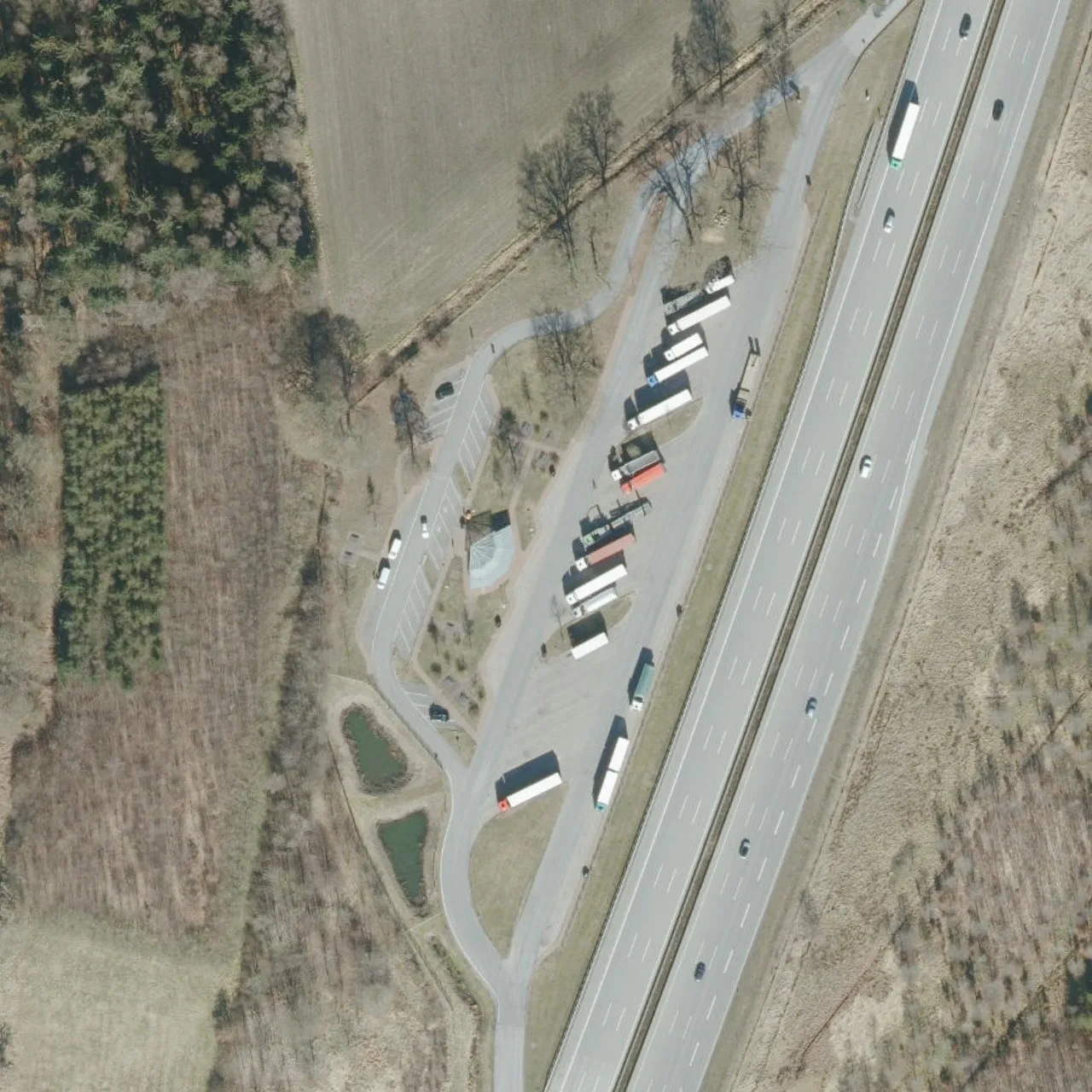 Aerial photo (orthophoto) of truck parking Bönningstedt West from 2025