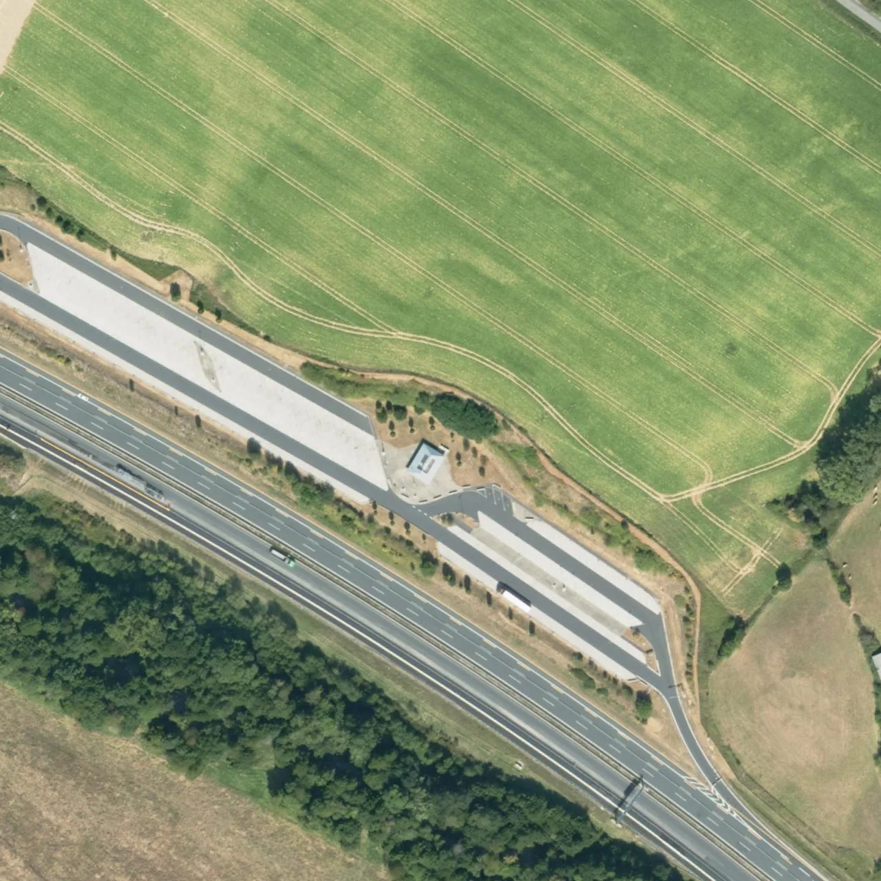Aerial photo (orthophoto) of truck parking Birkenhain (bisher Schafwiese Nord) from 2023
