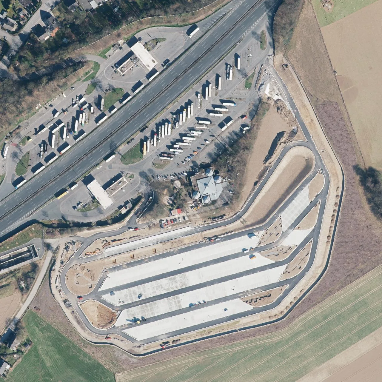 Aerial photo (orthophoto) of truck parking Lichtendorf (Süd) from 2025