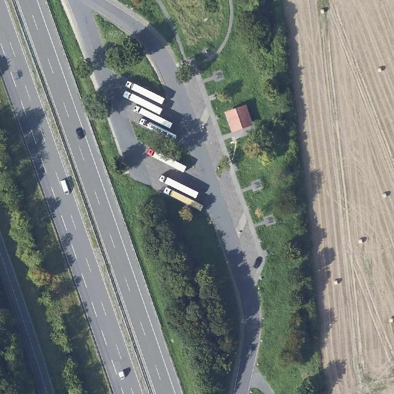 Aerial photo (orthophoto) of truck parking Letzter Heller (Ost) from 2024