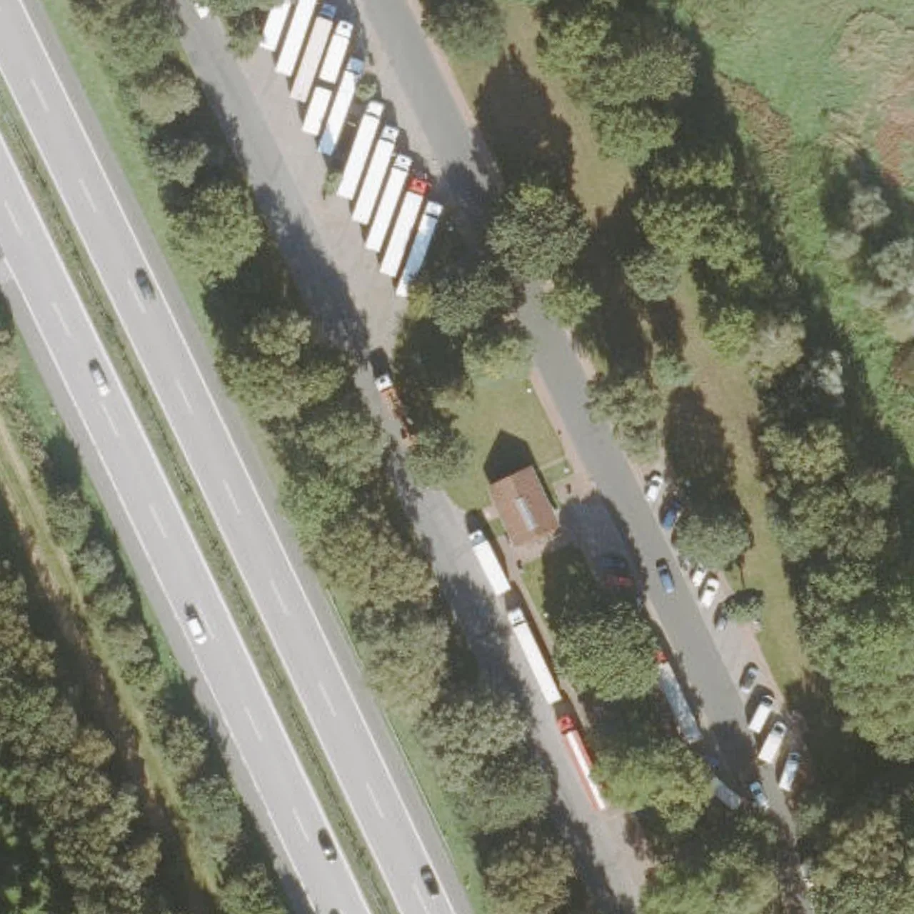 Aerial photo (orthophoto) of truck parking Forst Rantzau Ost from 2024