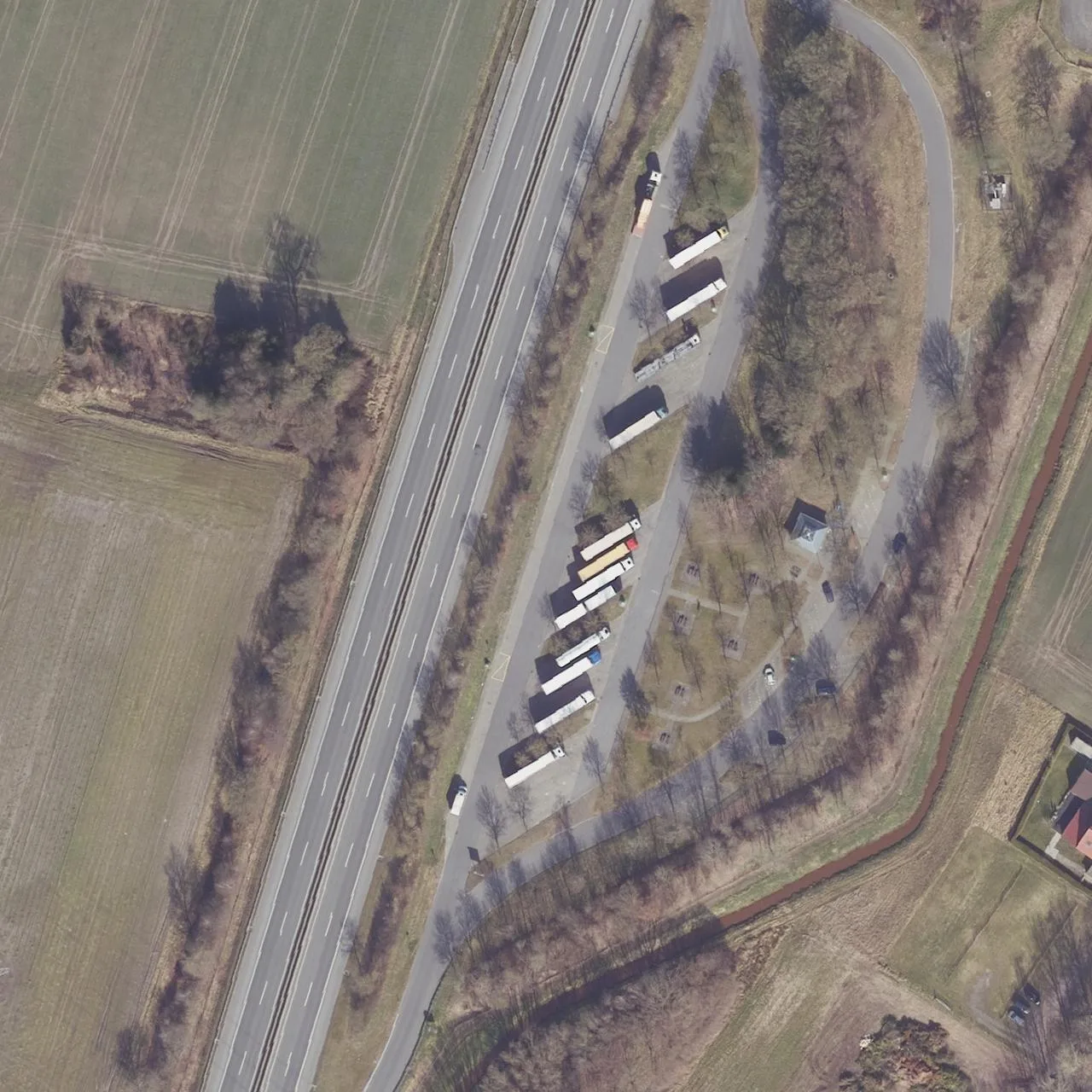 Aerial photo (orthophoto) of truck parking Dankern (Ost) from 2025