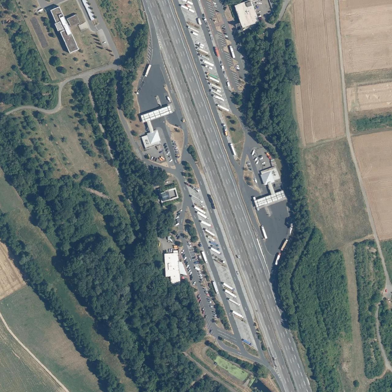 Aerial photo (orthophoto) of truck parking Medenbach West from 2023