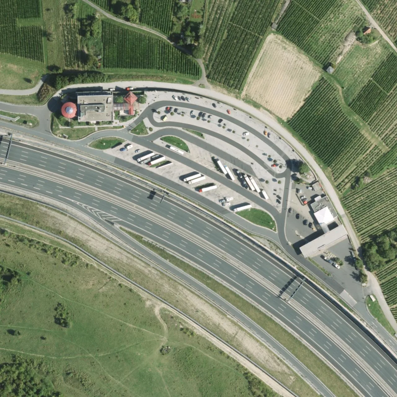 Aerial photo (orthophoto) of truck parking Würzburg Nord from 2023