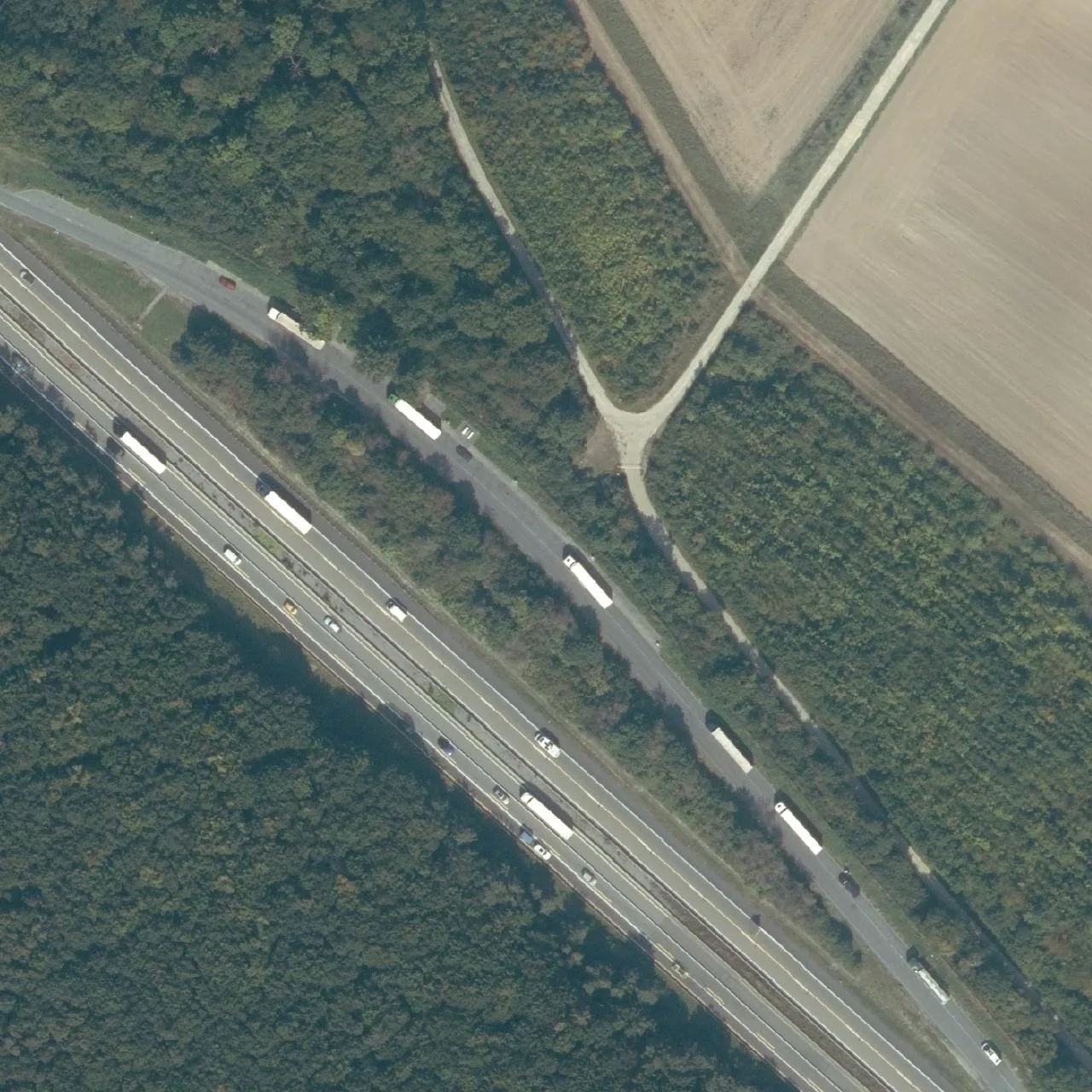 Aerial photo (orthophoto) of truck parking Unter den Buchen Nord from 2024