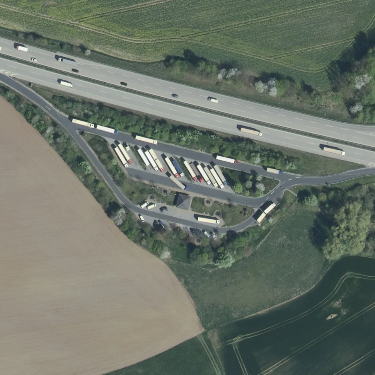 Aerial photo (orthophoto) of truck parking Hansens Holz Süd from 2024