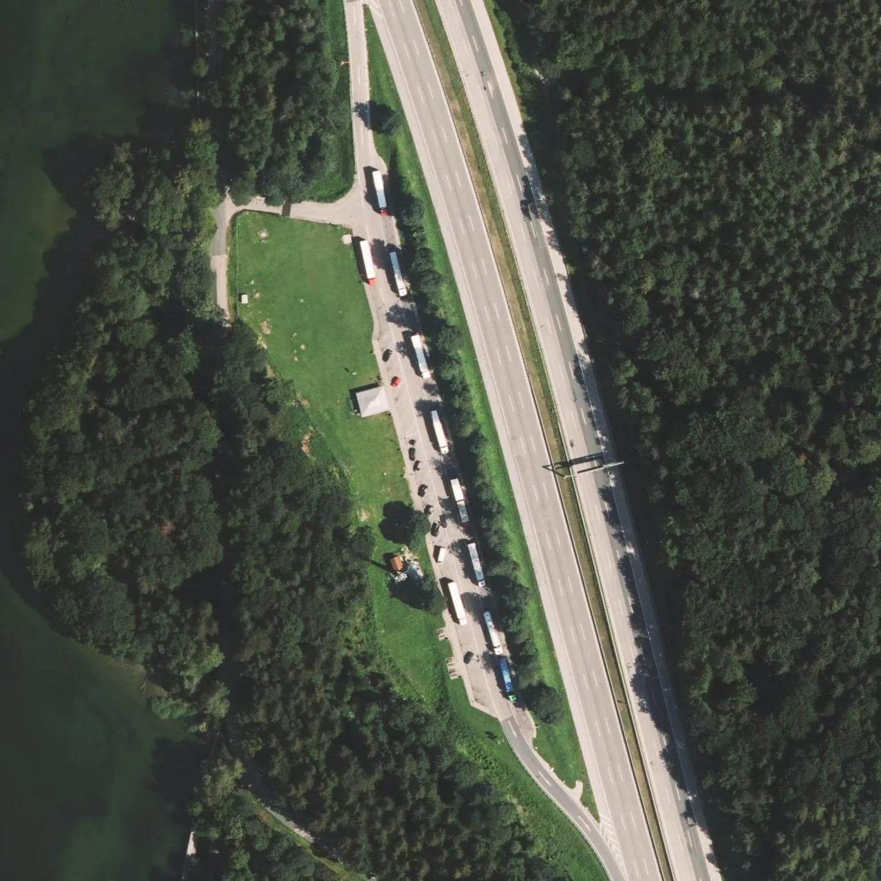 Aerial photo (orthophoto) of truck parking Seehamer See-West from 2022