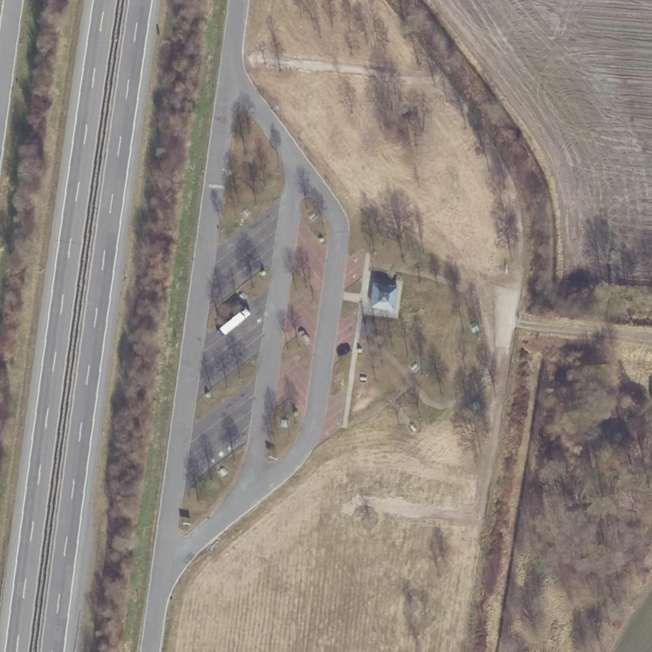 Aerial photo (orthophoto) of truck parking Olle Rheen Ost from 2025