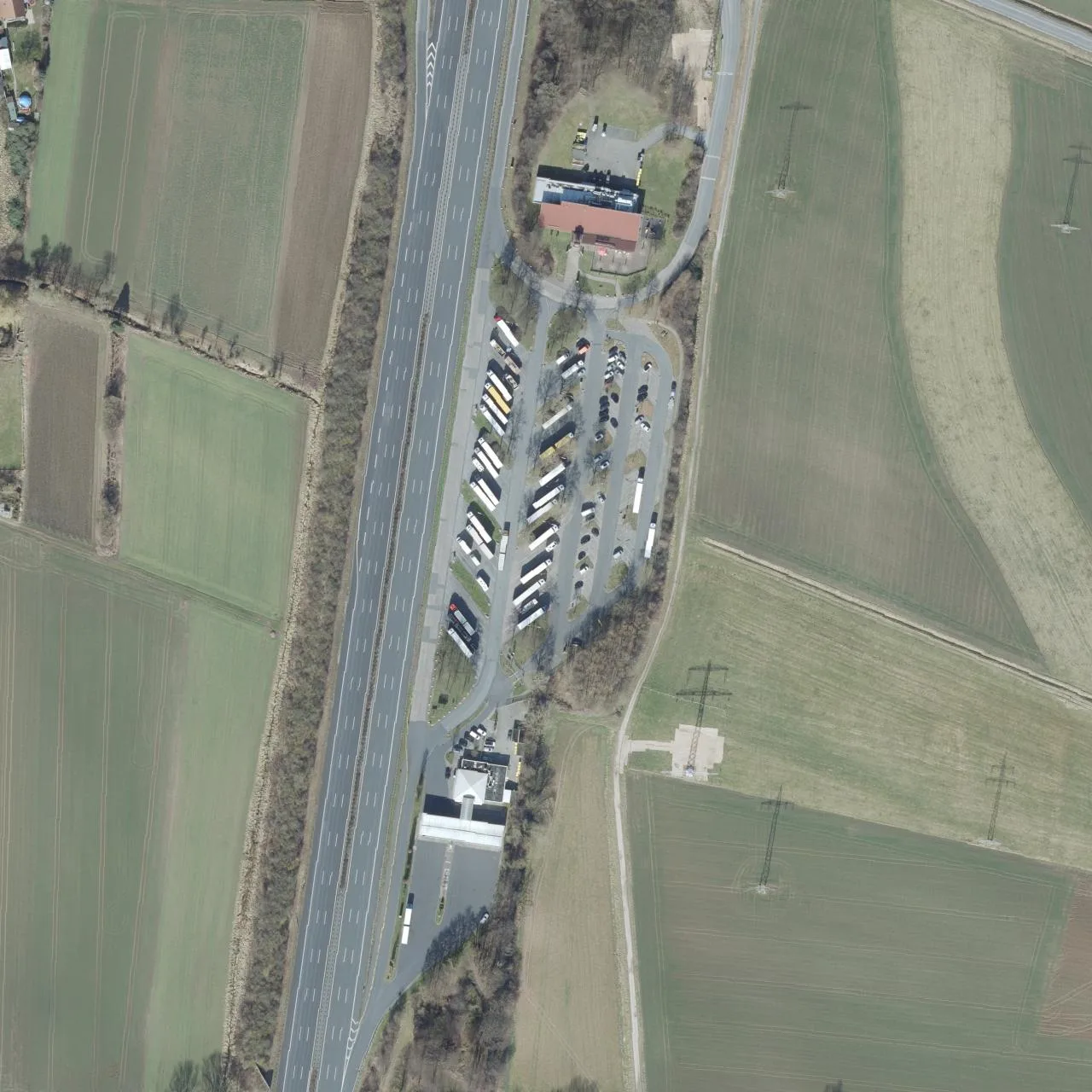 Aerial photo (orthophoto) of truck parking Göttingen Ost from 2025