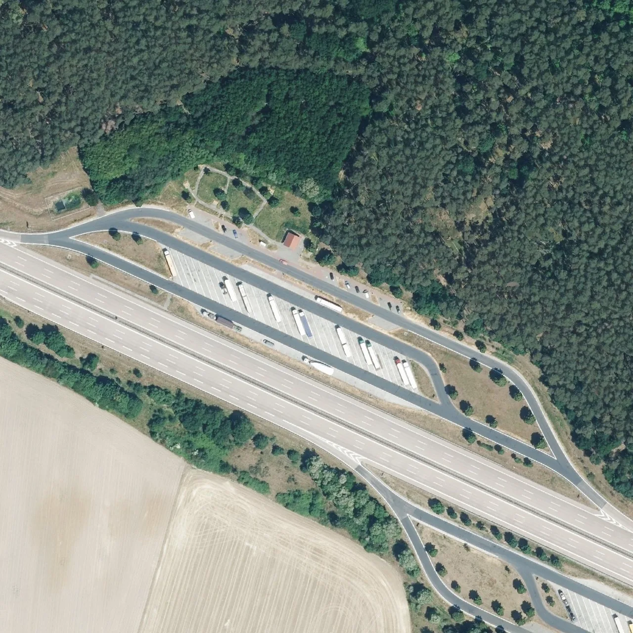 Aerial photo (orthophoto) of truck parking Rietzer See from 2023
