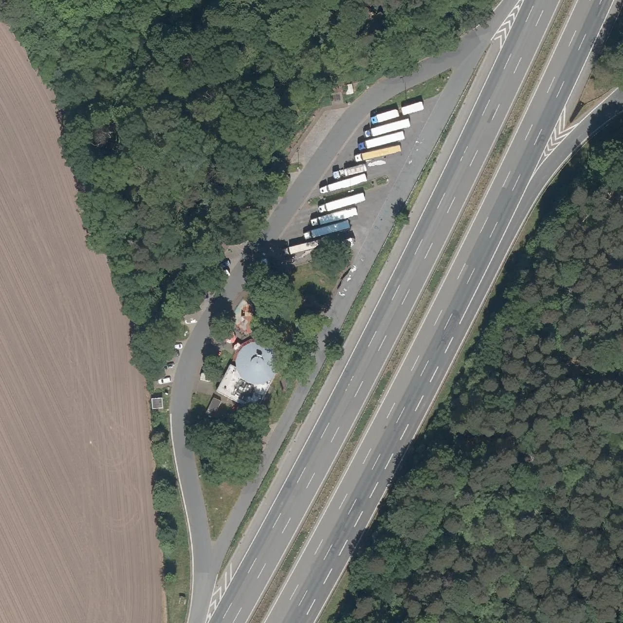 Aerial photo (orthophoto) of truck parking Niedergassel from 2024