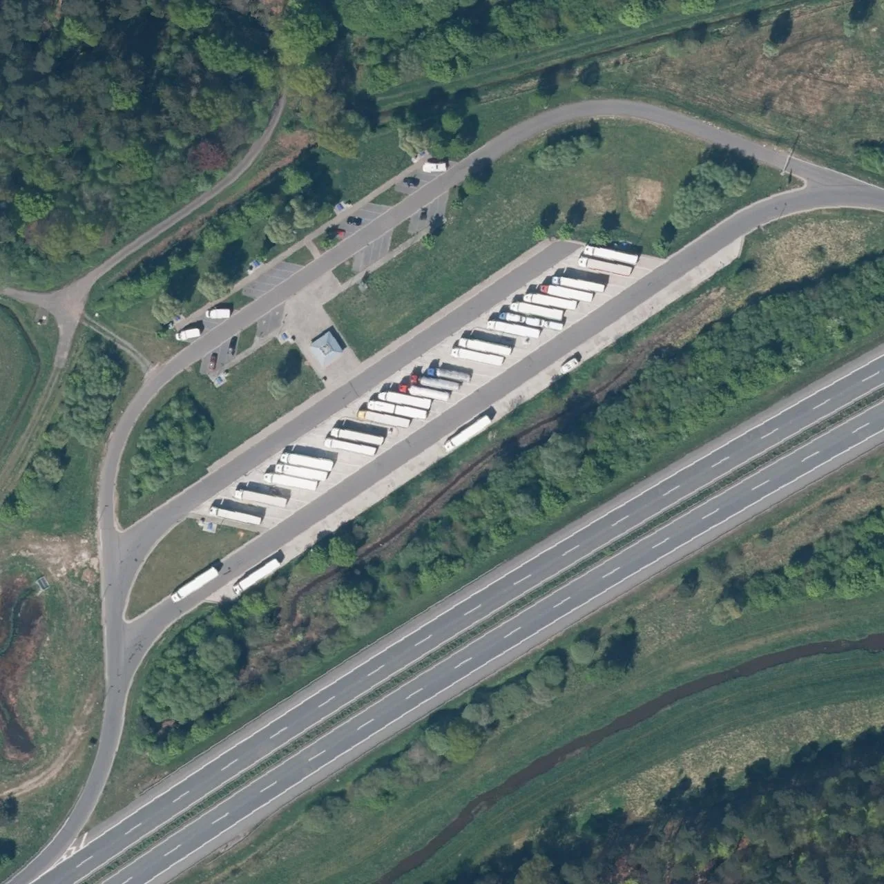 Aerial photo (orthophoto) of truck parking Gut Friedrichstal (West) from 2025
