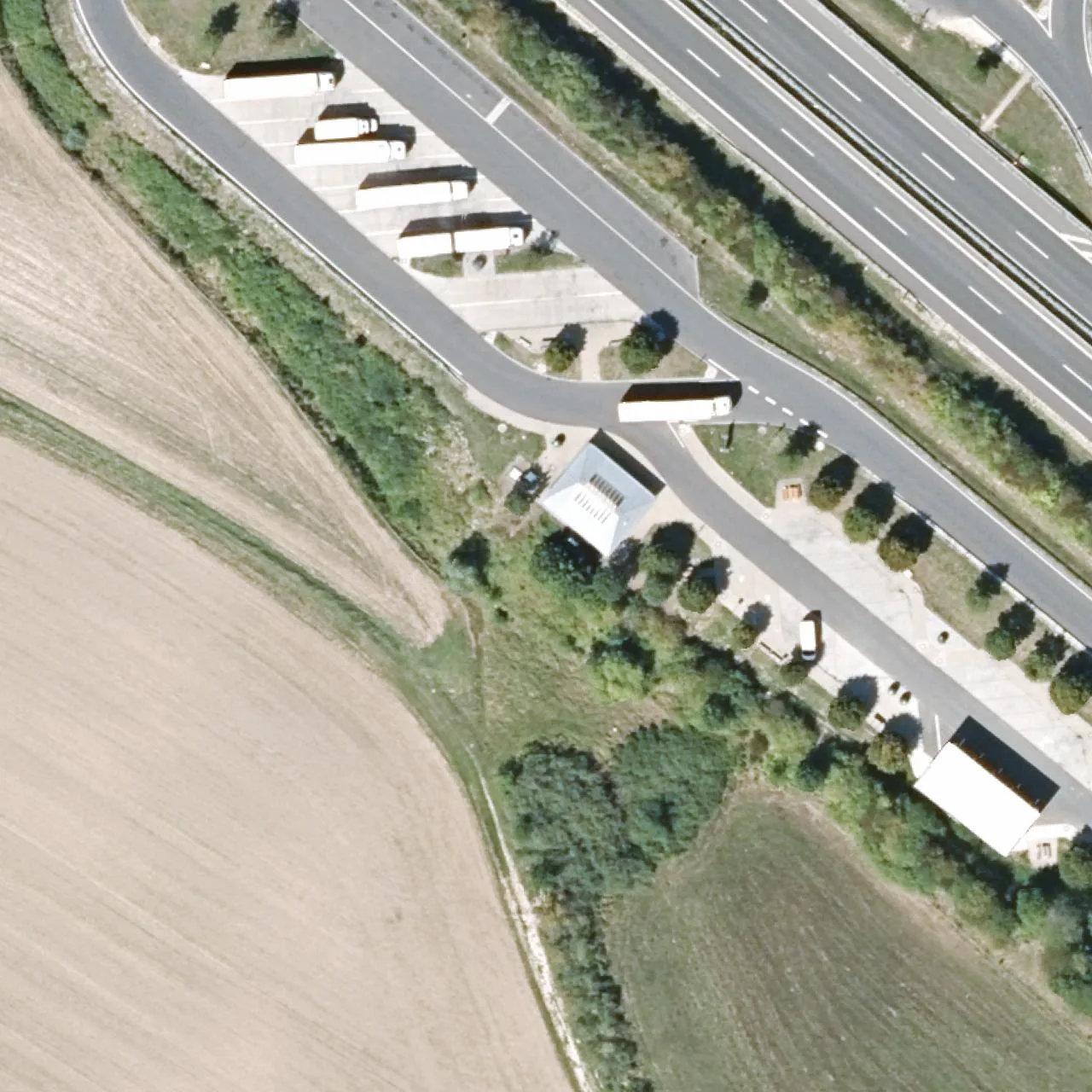 Aerial photo (orthophoto) of truck parking Coburger Forst West from 2023