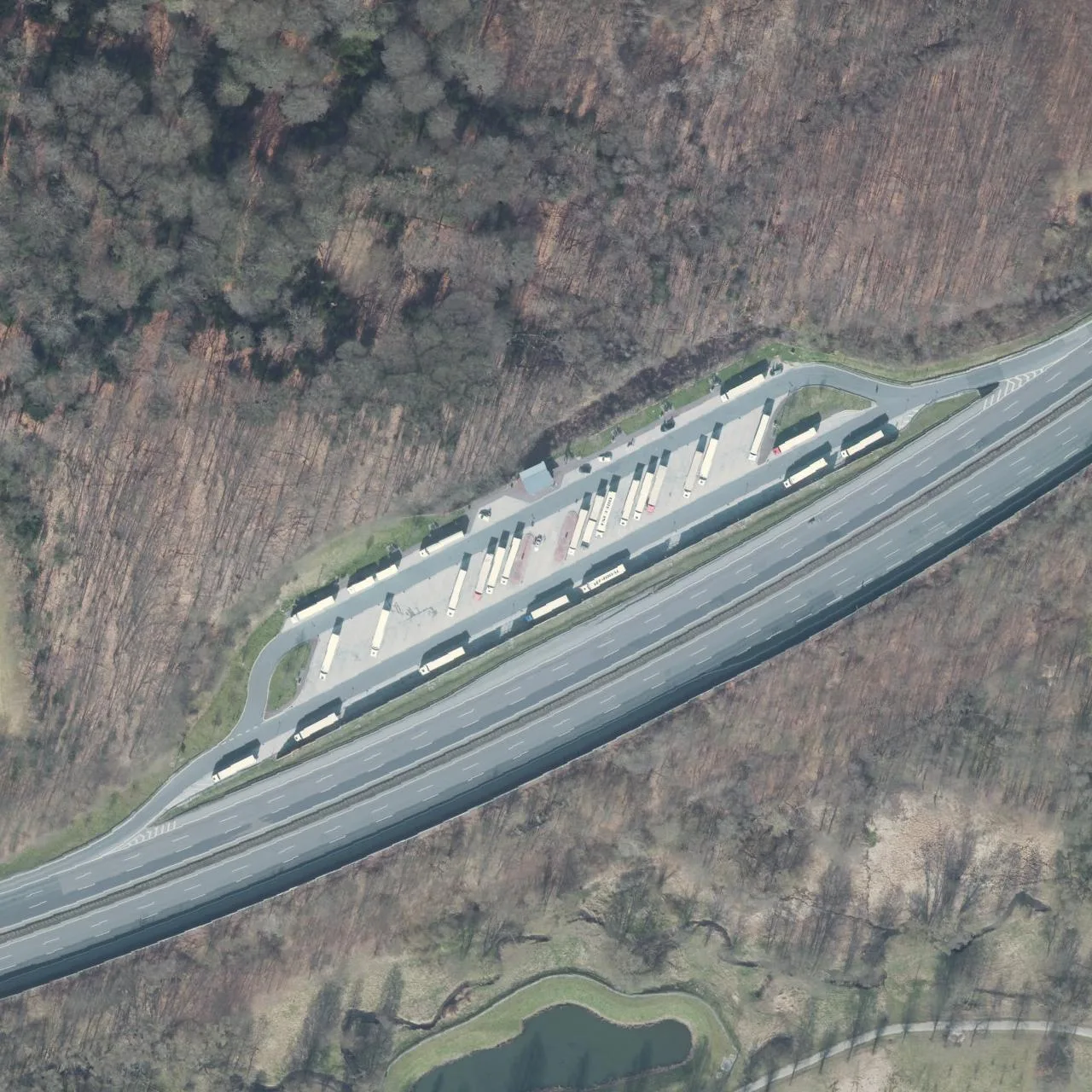Aerial photo (orthophoto) of truck parking Bruchmühle from 2025