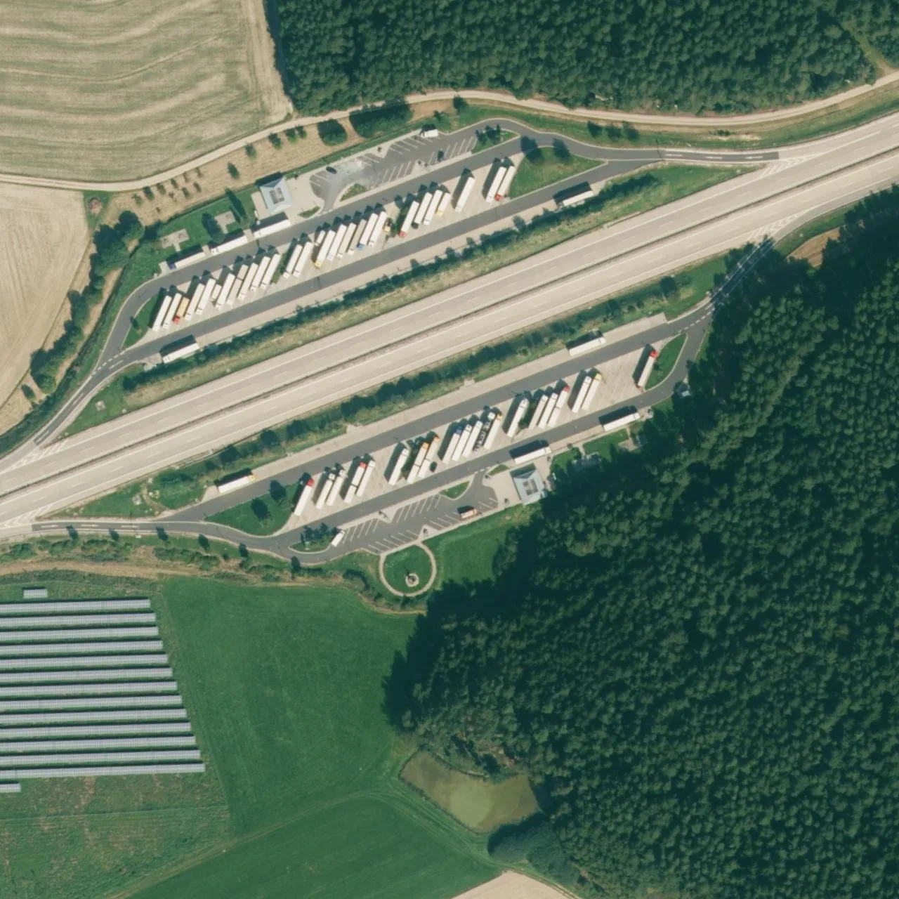 Aerial photo (orthophoto) of truck parking Stockerholz Süd from 2023
