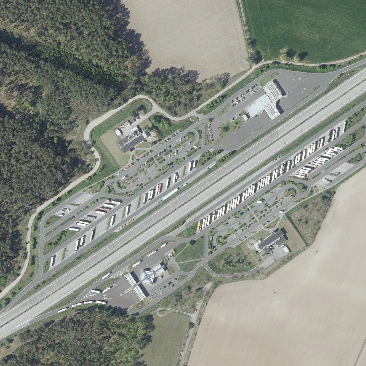 Aerial photo (orthophoto) of truck parking Buckautal Nord from 2025