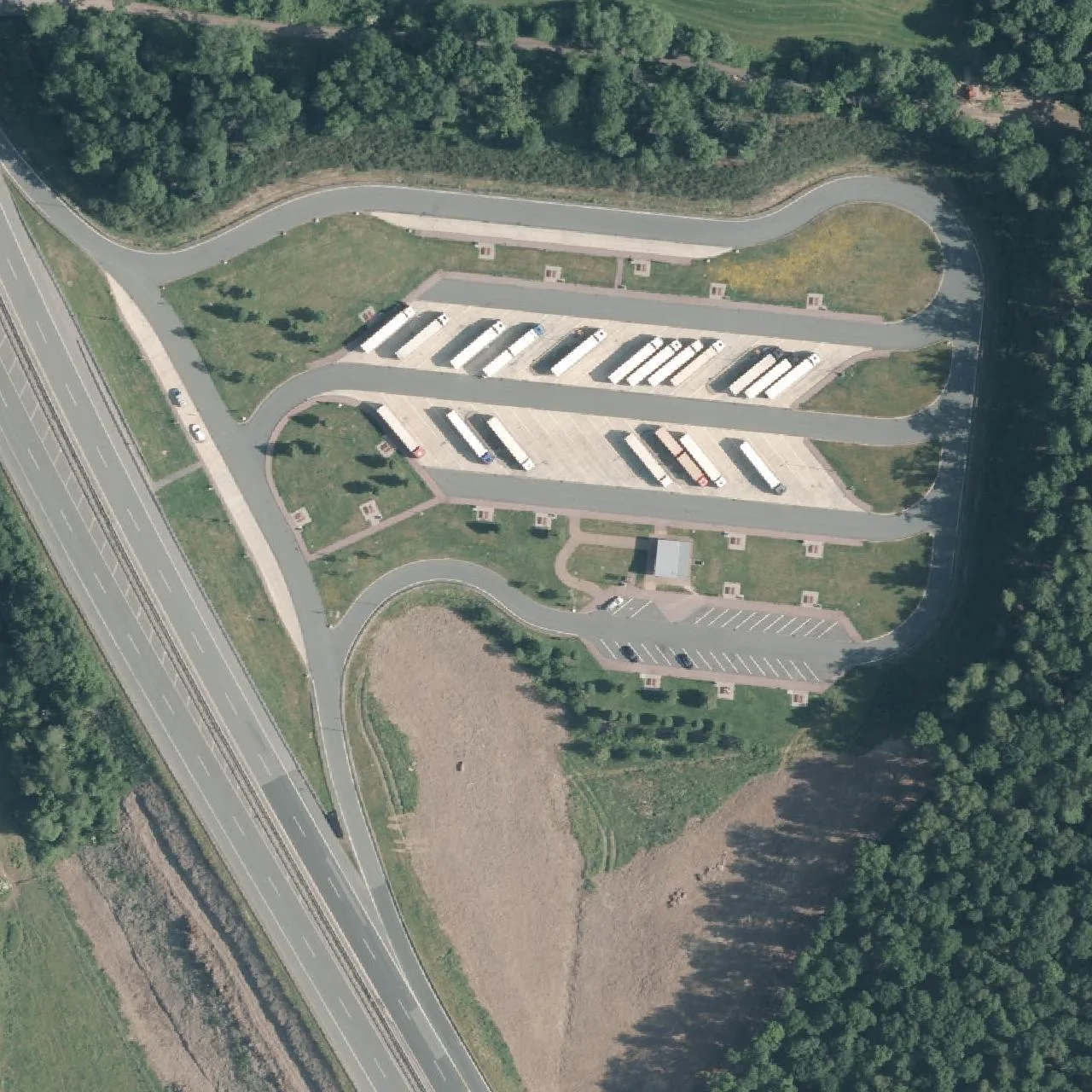 Aerial photo (orthophoto) of truck parking Brüner Höhe from 2023