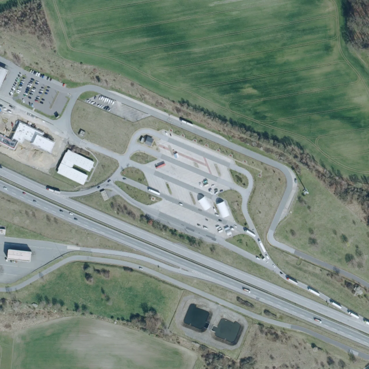 Aerial photo (orthophoto) of truck parking An der Neiße Nord from 2024