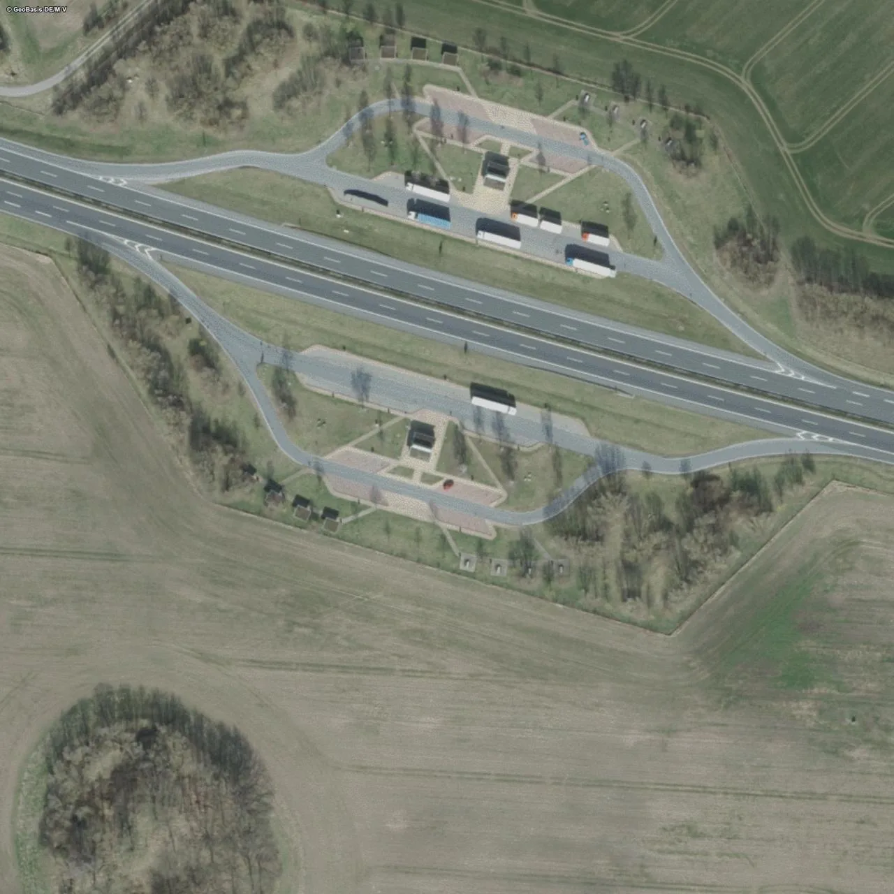 Aerial photo (orthophoto) of truck parking Riedbruch Süd from 2024