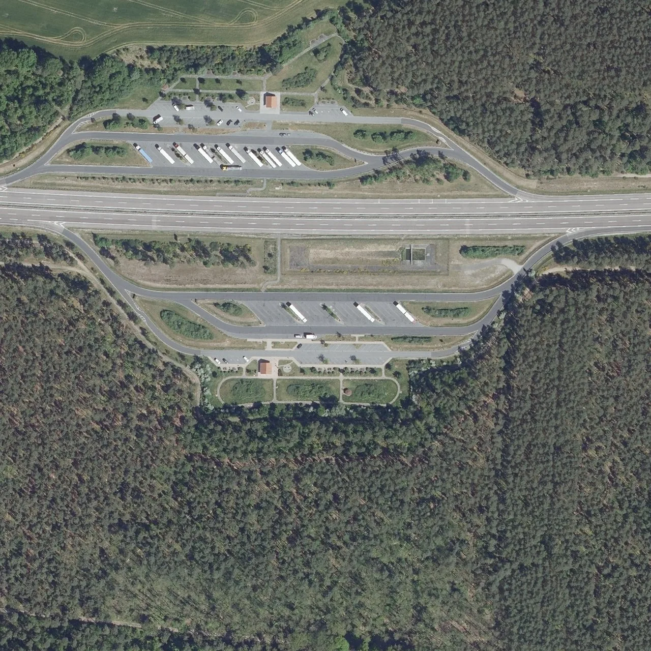 Aerial photo (orthophoto) of truck parking Lebbiner Heide from 2024