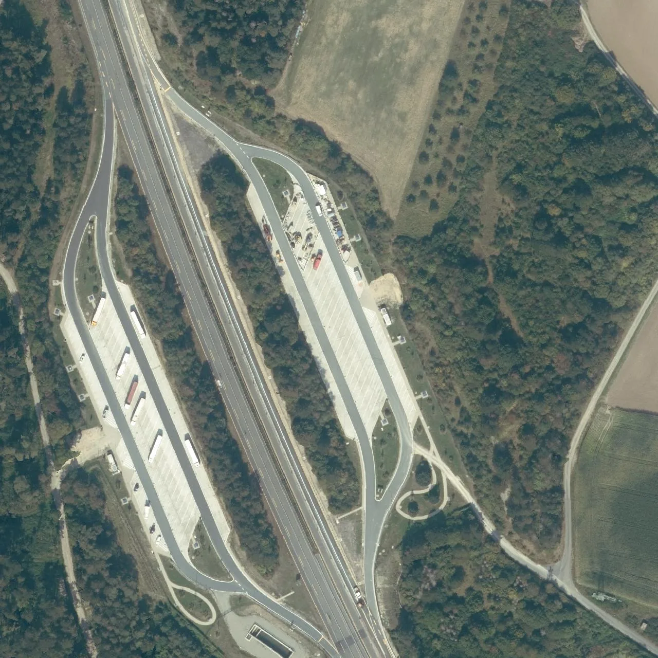 Aerial photo (orthophoto) of truck parking Schoren Nord from 2024