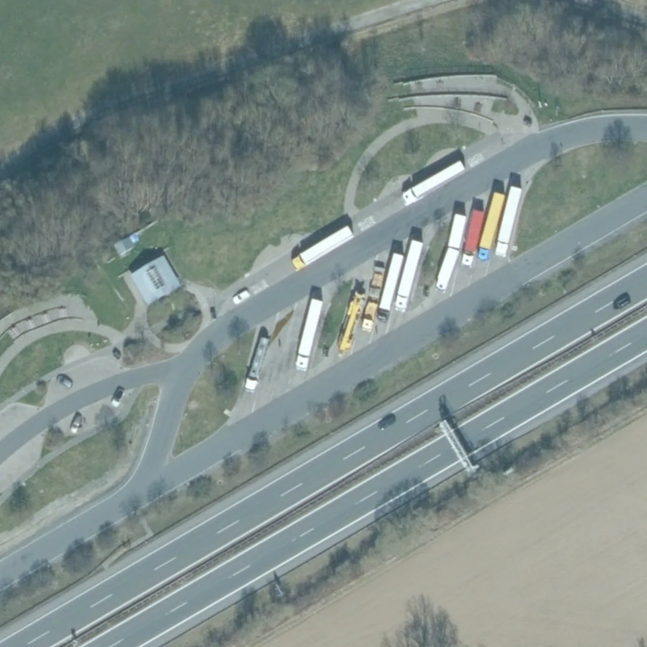 Aerial photo (orthophoto) of truck parking Groß-Zöbern Nord from 2023
