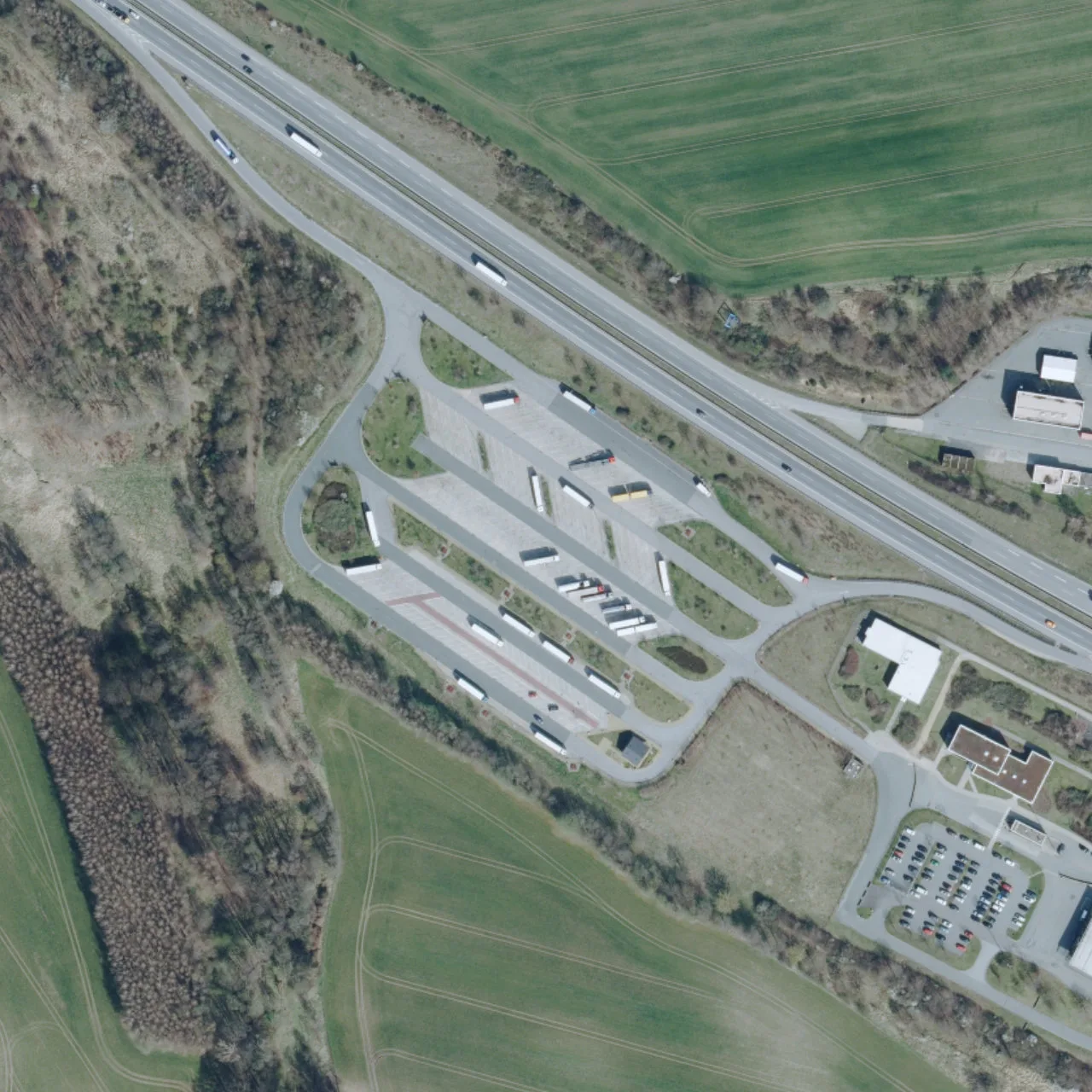 Aerial photo (orthophoto) of truck parking An der Neiße Süd from 2024