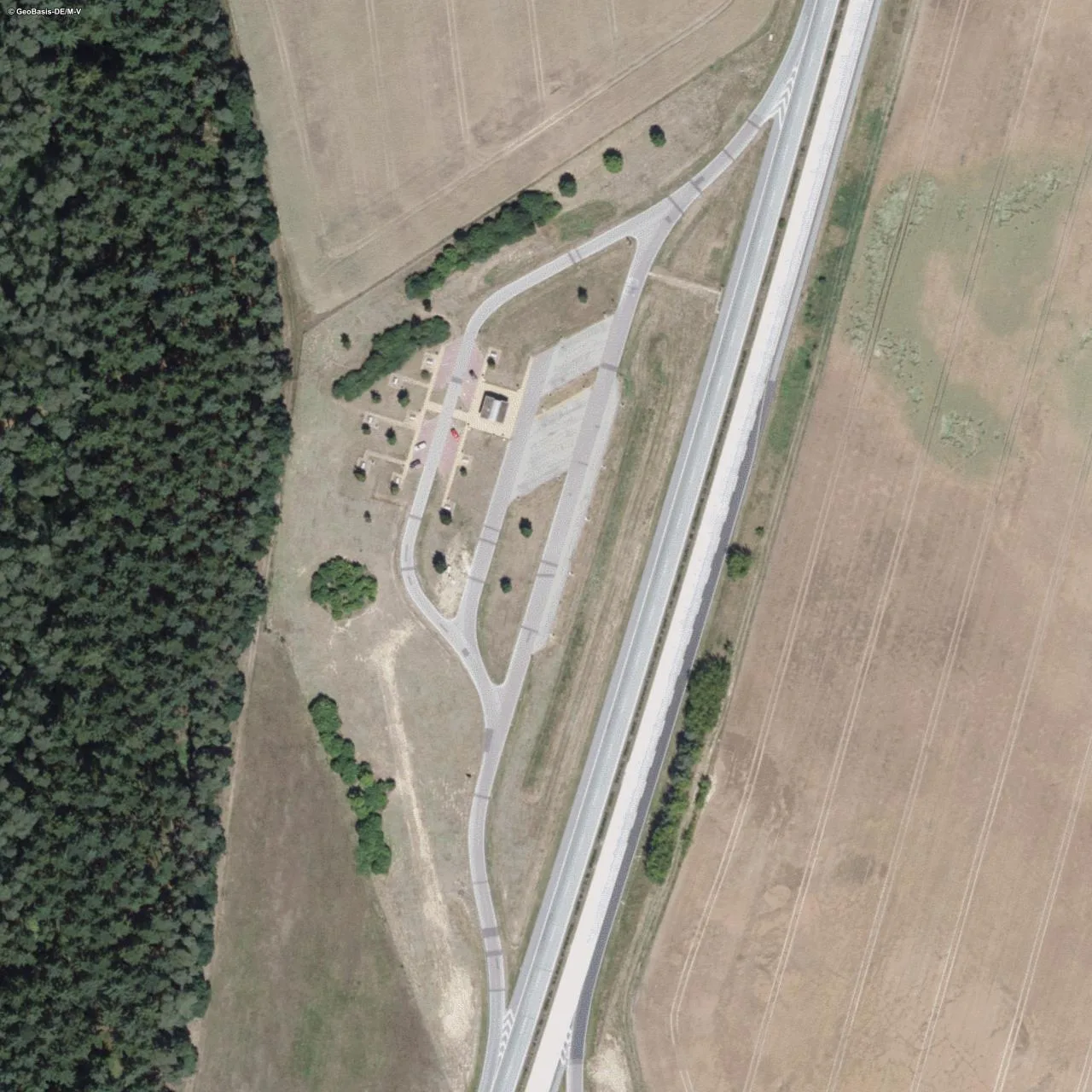 Aerial photo (orthophoto) of truck parking Eldetal West from 2023