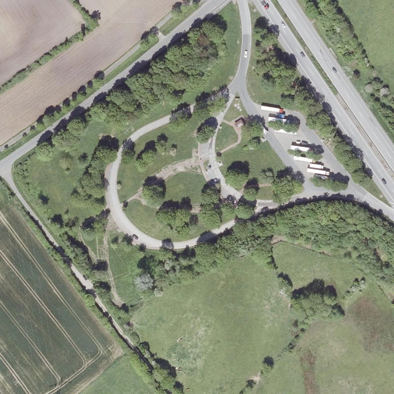 Aerial photo (orthophoto) of truck parking Hüsby from 2024