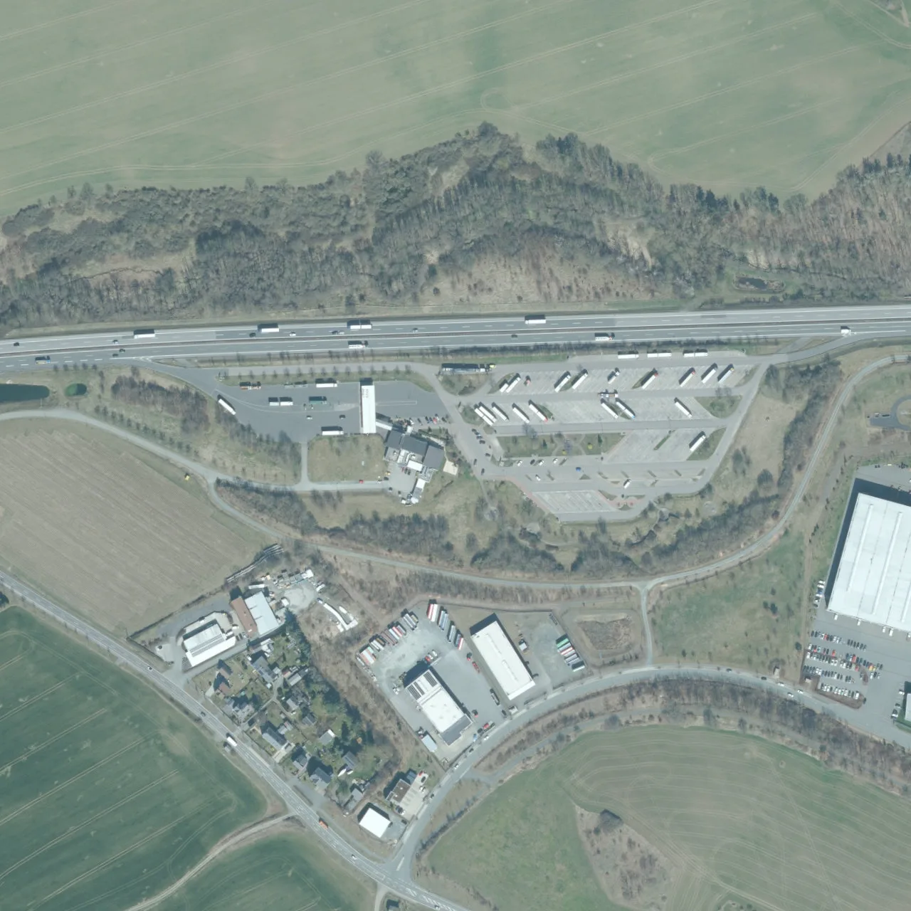 Aerial photo (orthophoto) of truck parking Vogtland Süd from 2023