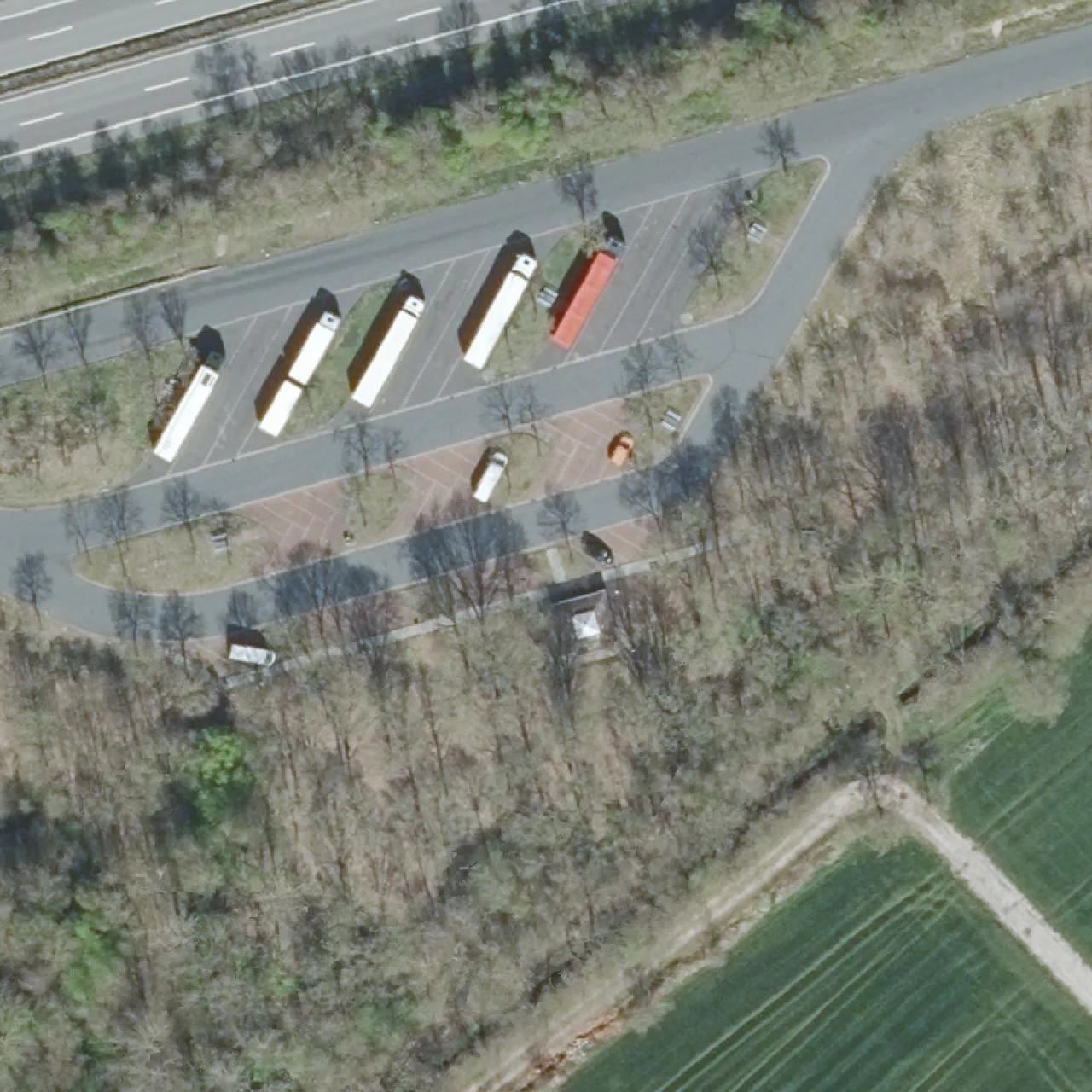 Aerial photo (orthophoto) of truck parking Uplengen Süd (Südgeorgsfehn) Süd from 2023