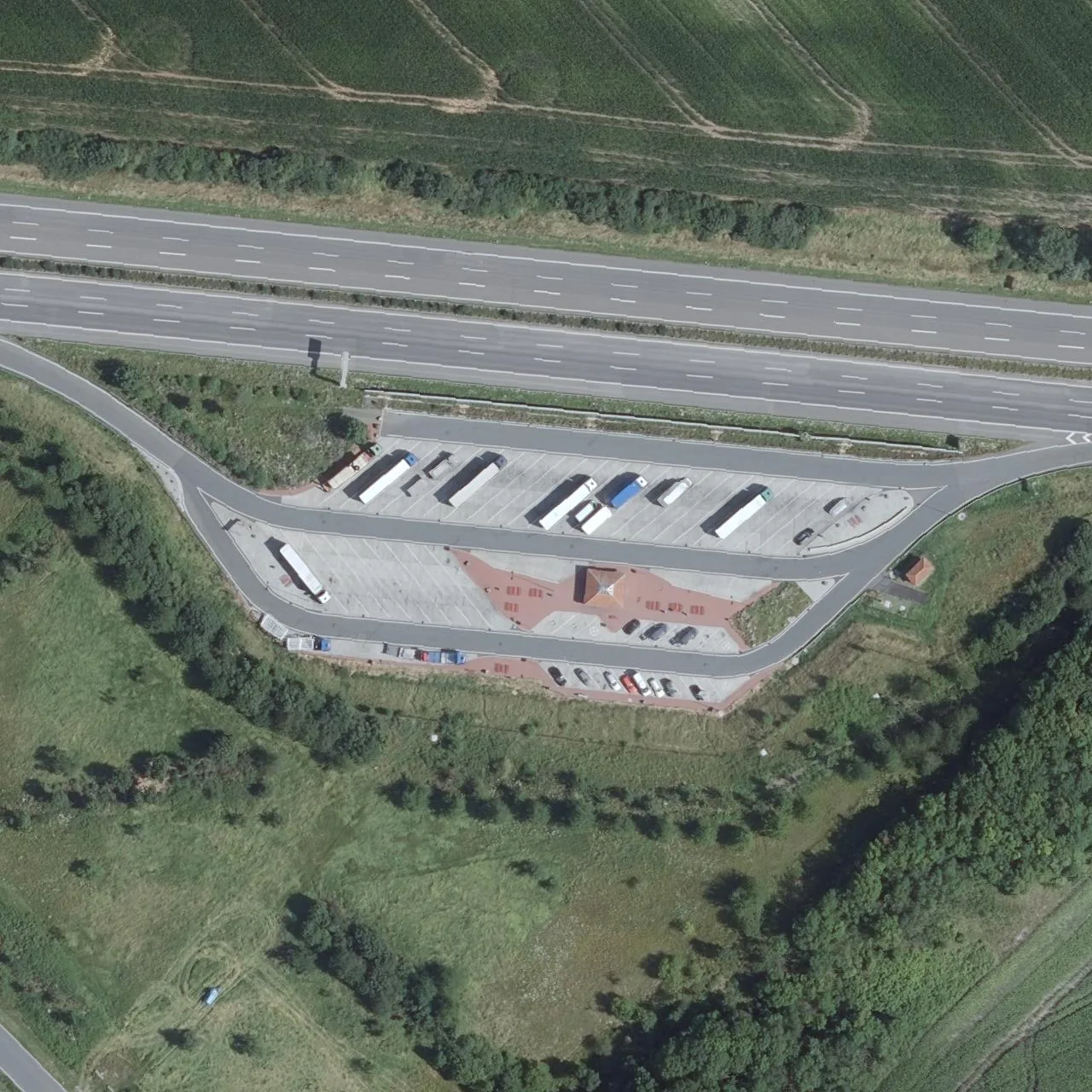 Aerial photo (orthophoto) of truck parking Drei Gleichen from 2024