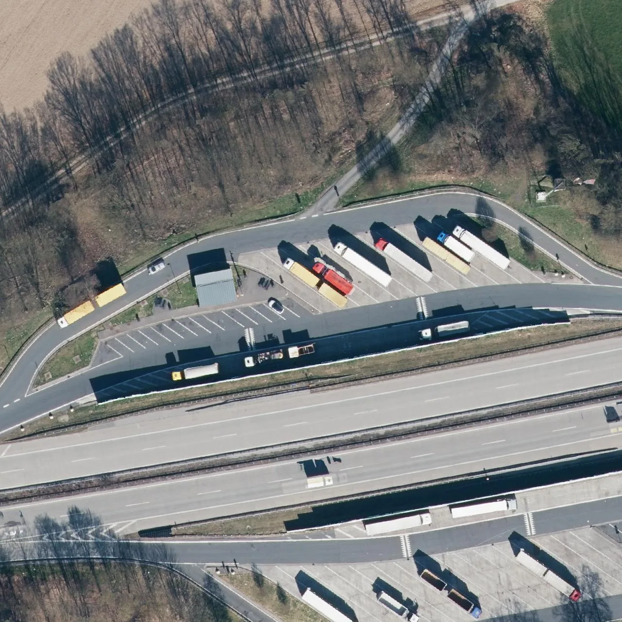 Aerial photo (orthophoto) of truck parking Grüntal (Nord) from 2025
