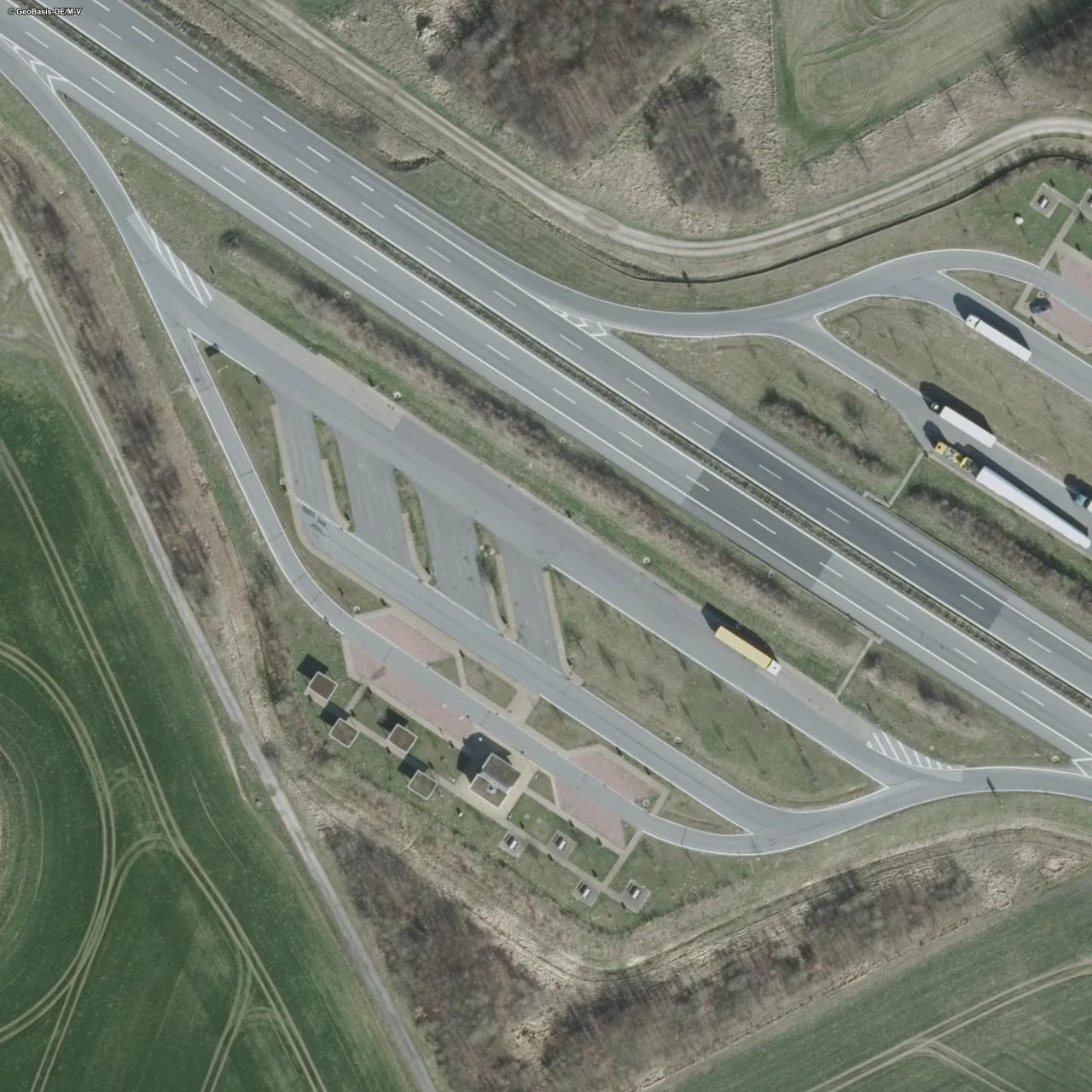 Aerial photo (orthophoto) of truck parking Peenetal Süd from 2024