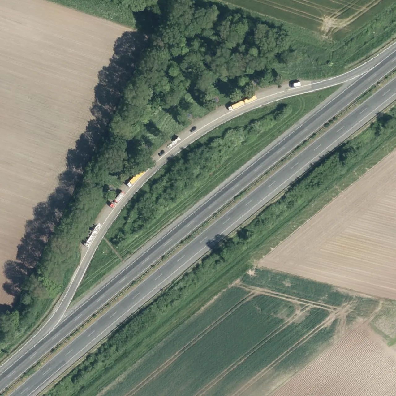 Aerial photo (orthophoto) of truck parking Maestruper Brook from 2024