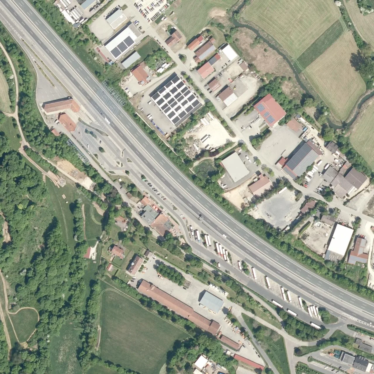 Aerial photo (orthophoto) of truck parking Greding West from 2025