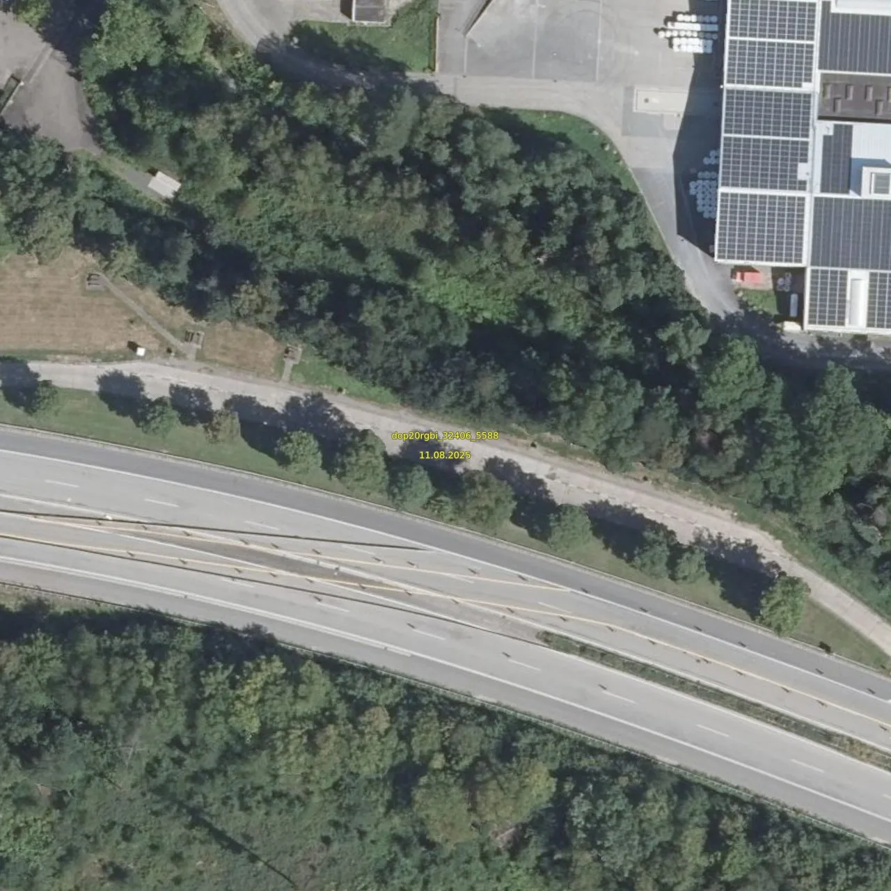 Luftbild (Orthofoto) des LKW-Parkplatzes Mühlholz aus dem Jahr 2025