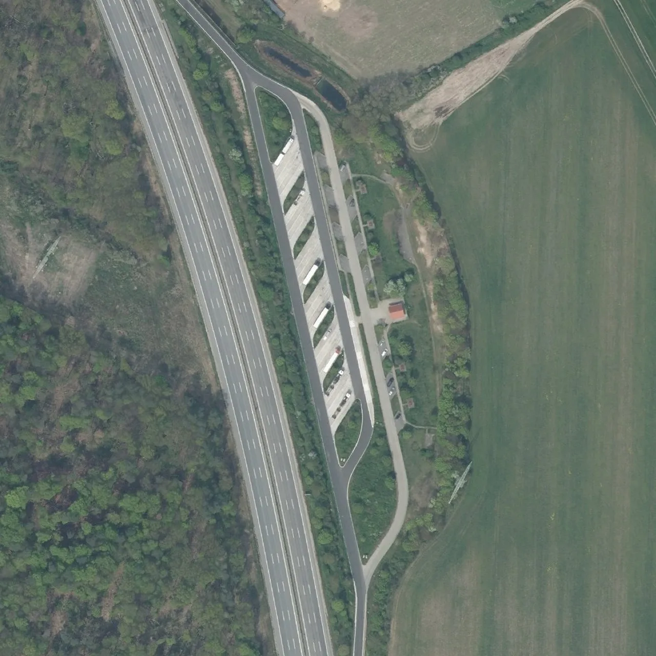 Aerial photo (orthophoto) of truck parking Kalkberge from 2023