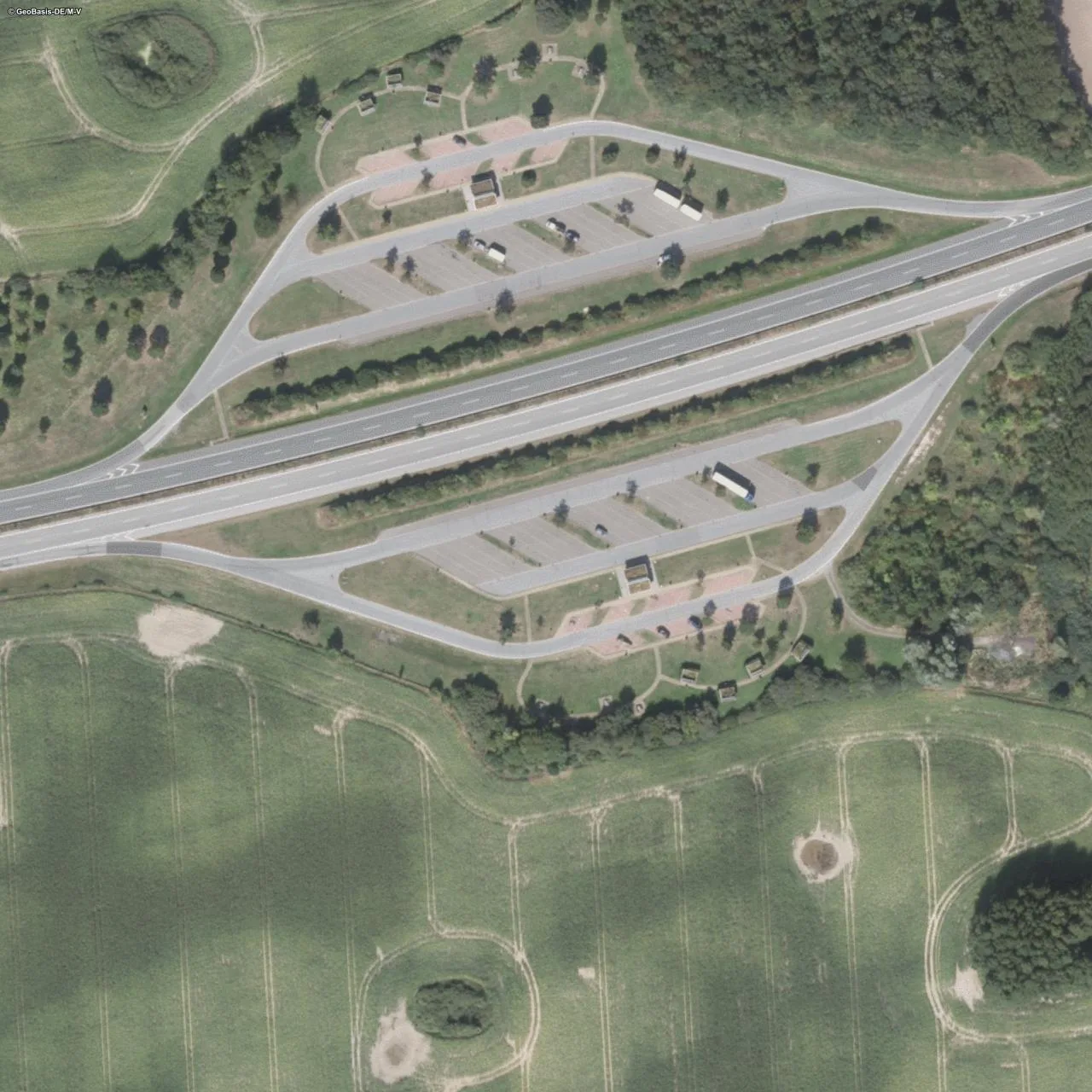 Aerial photo (orthophoto) of truck parking Selliner See Süd from 2024
