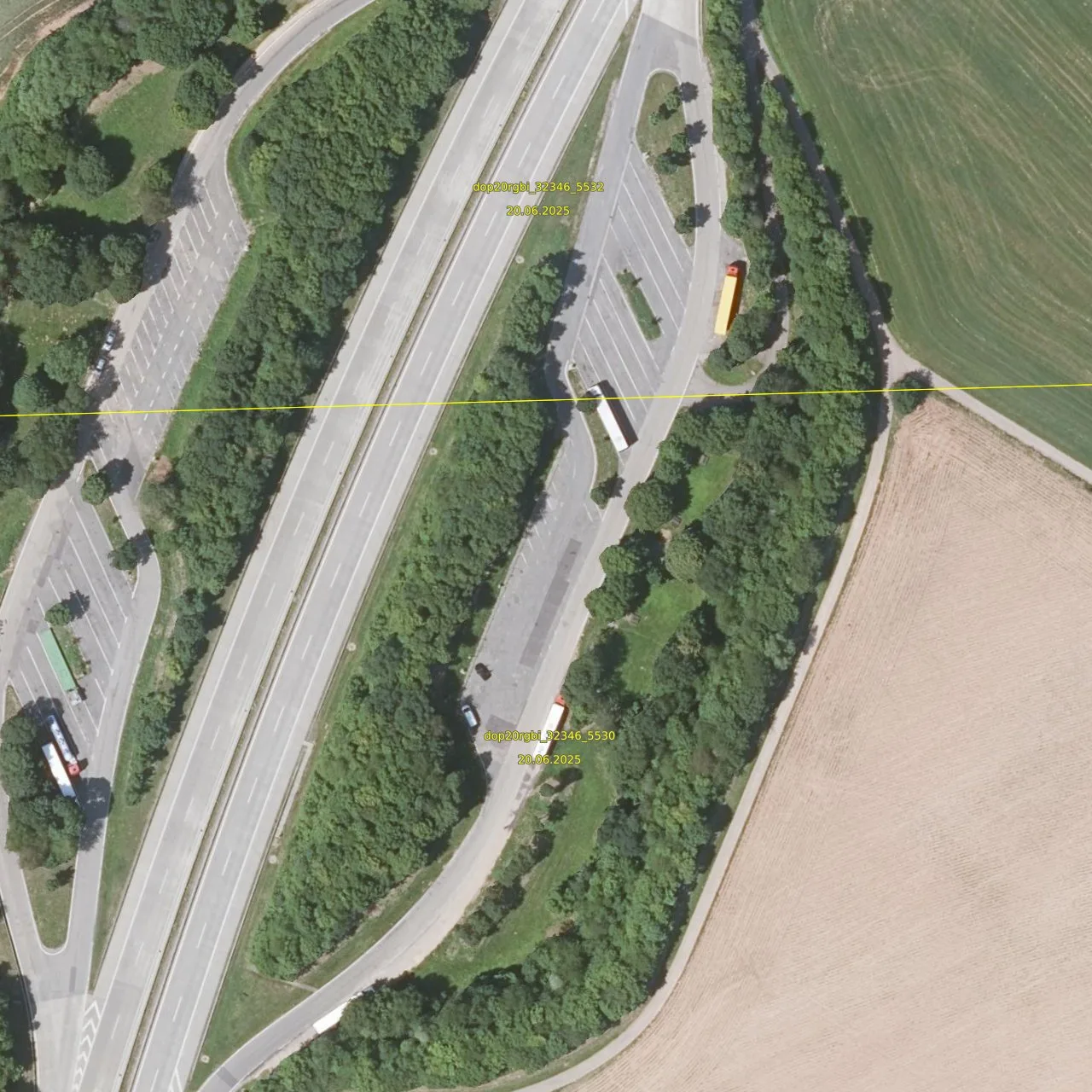 Luftbild (Orthofoto) des LKW-Parkplatzes Pohlbach aus dem Jahr 2025