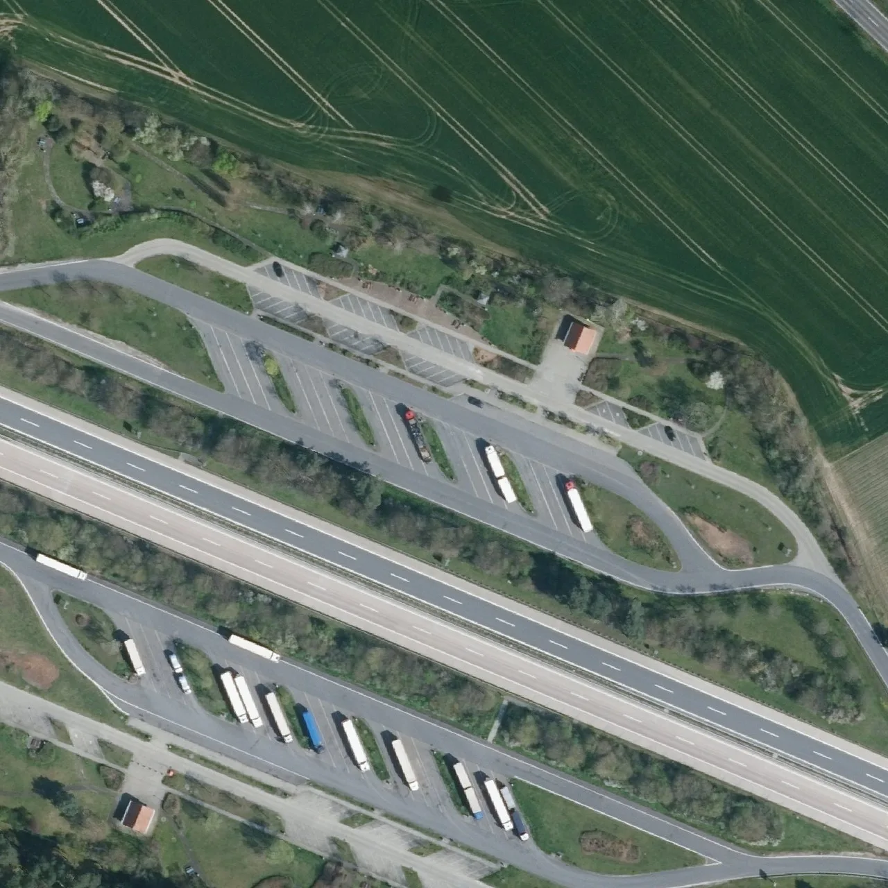 Aerial photo (orthophoto) of truck parking Leipe from 2023