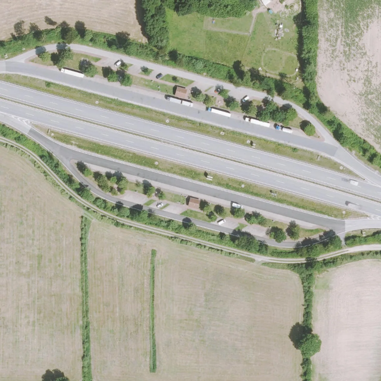 Aerial photo (orthophoto) of truck parking Bebenseer Moor from 2025